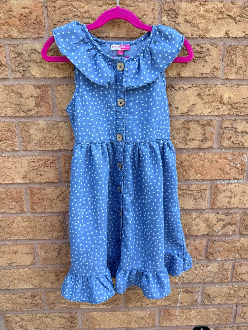 Penelope Mack Blue Polka Dot Denim Dress
Ruffle Peter Pan Collar